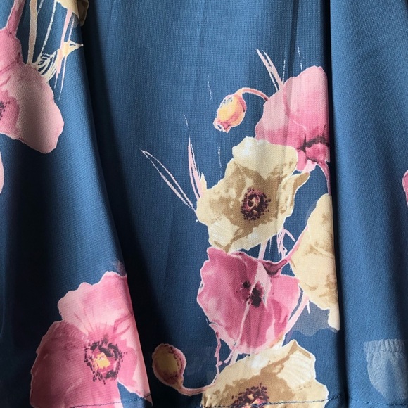 Peach Love California Blue Floral Print High Waisted Halter Neck Chiffon Romper - Picture 12 of 16